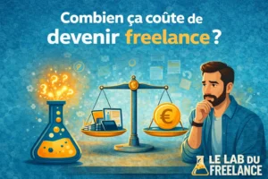 un freelance qui hésite devant une balance
