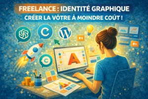 une freelance de dos qui créé son logo
