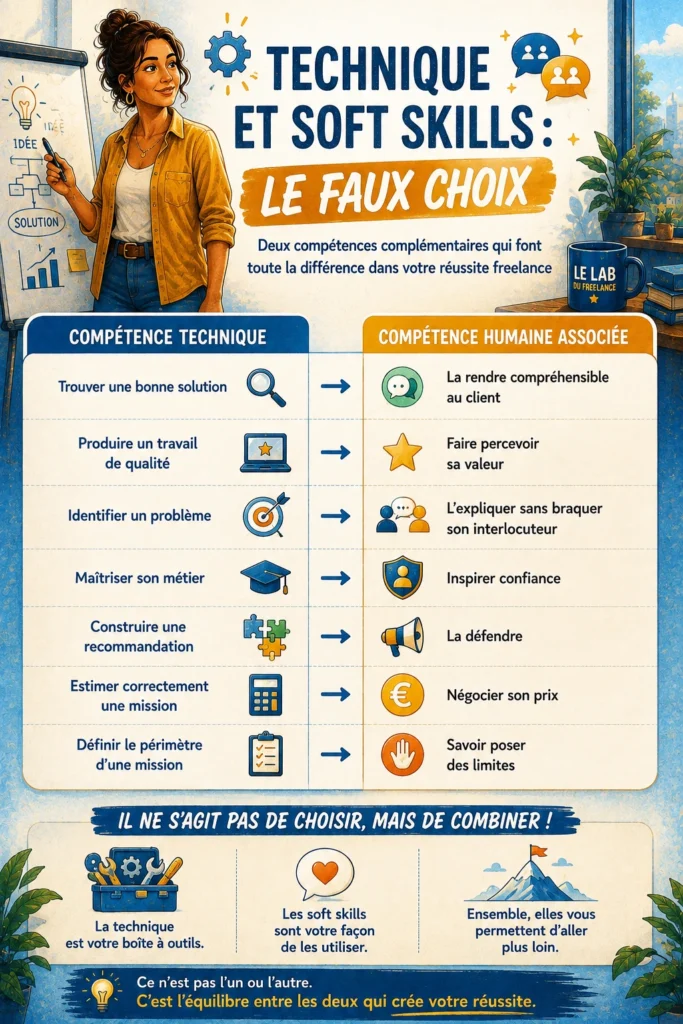 une infographie sur la complémentarité des compétences métier et de communication